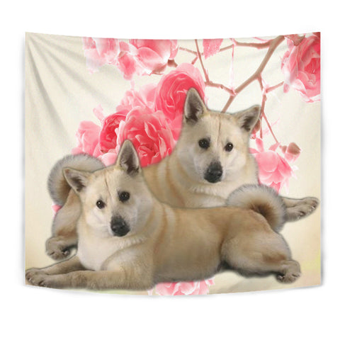 Norwegian Elkhound On Flower Print Tapestry