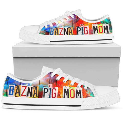 Bazna Pig Mom Print Low Top Canvas Shoes for Women