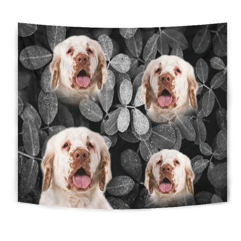 Clumber Spaniel On Black Print Tapestry