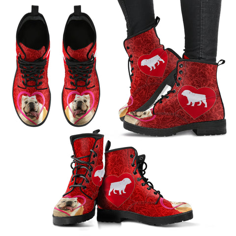 Valentine's Day Special Bulldog On Red Print Boots For Women