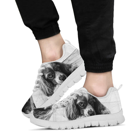 Cavalier King Charles Spaniel On Black And White Print Running Shoes