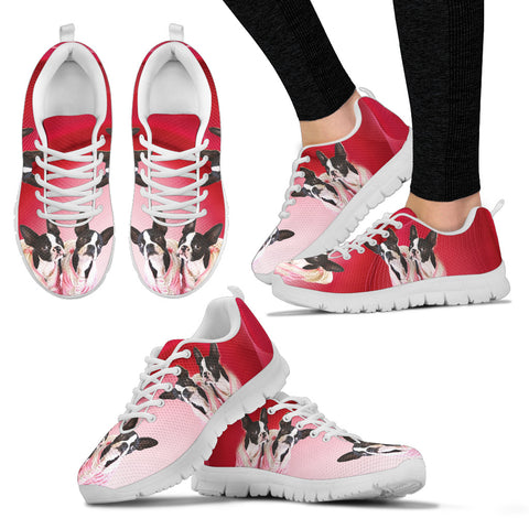 Valentine's Day Special Cute Boston Terrier On Red Print Running Shoes For Women