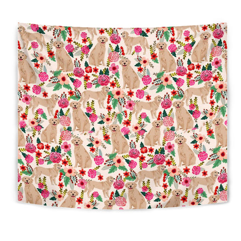 Golden Retriever Dog Floral Print Tapestry