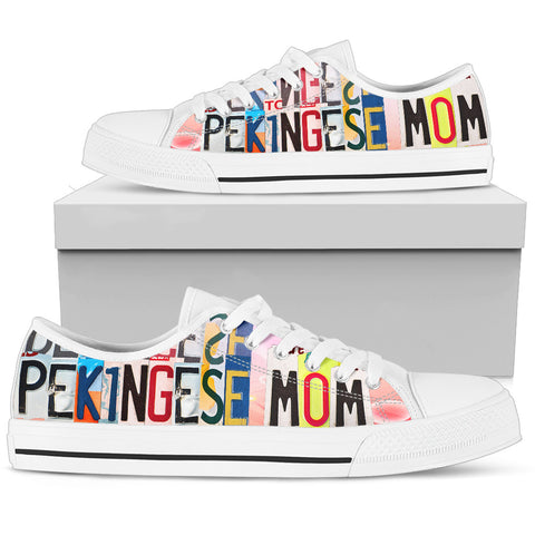 Lovely Pekingese Mom Print Low Top Canvas Shoes For Women