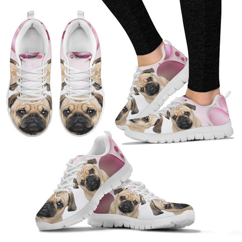 Pug Pink White Print Running Shoes For Women