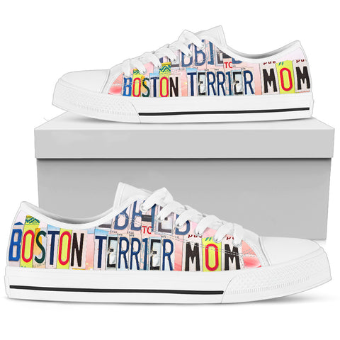 Lovely Boston Terrier Mom Print Low Top Canvas Shoes For Women