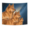 Finnish Spitz Dog On Blue Print Tapestry