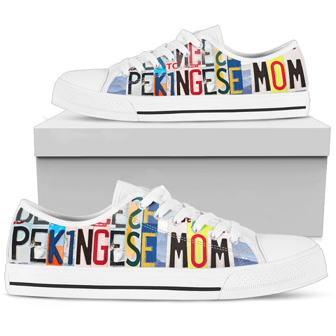 Cute Pekingese Mom Print Low Top Canvas Shoes For Women