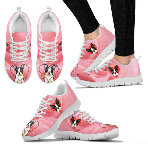 Valentine's Day Special Boston Terrier On Red Print Running Shoes For Women
