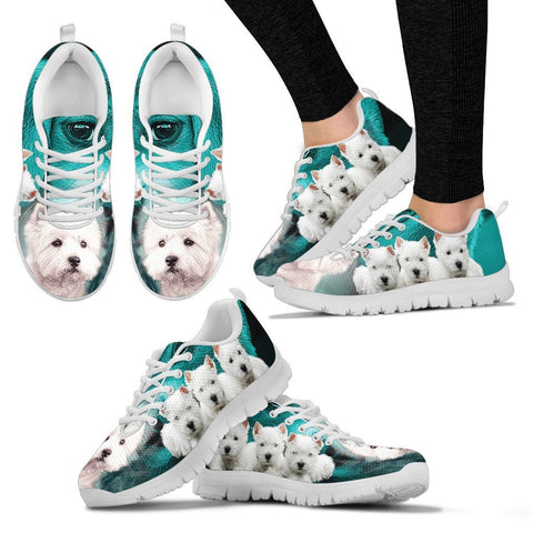 West Highland White Terrier On Deep Skyblue Print Sneakers For Women