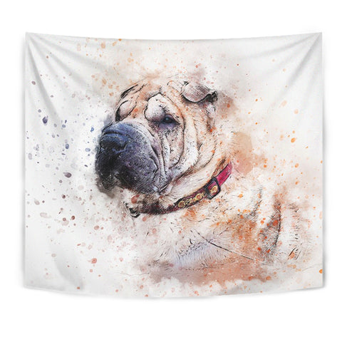 Shar Pei Dog Watercolor Art Print Tapestry