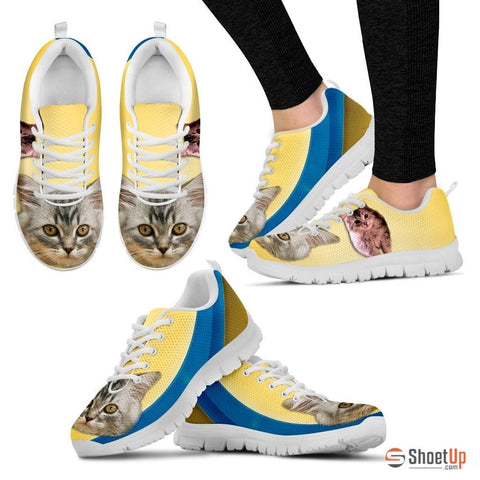 Cute Siberian Cat Print Sneakers For Women (White)
