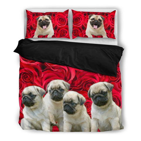Valentine's Day Special Pug Dog On Red Print Bedding Set