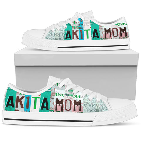 Akita Mom Print Low Top Canvas Shoes For Women- Limited Edition