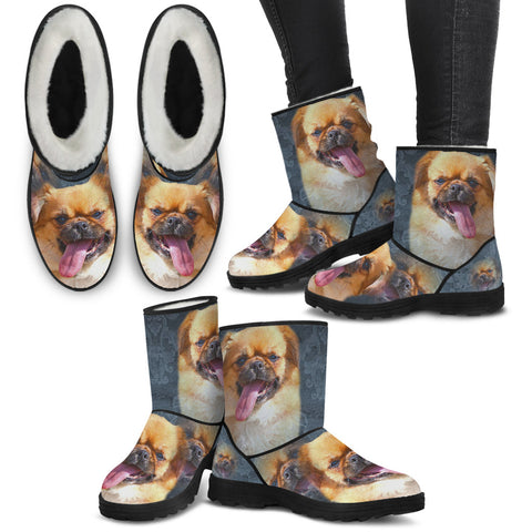 Tibetan Spaniel Print Faux Fur Boots For Women