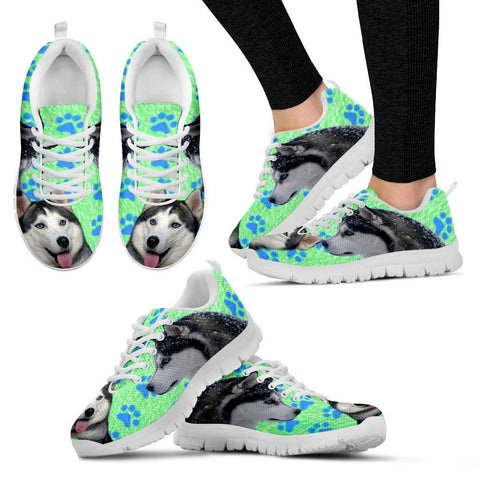 Siberian Husky Paws Print (Black/White) Running Shoes For Women