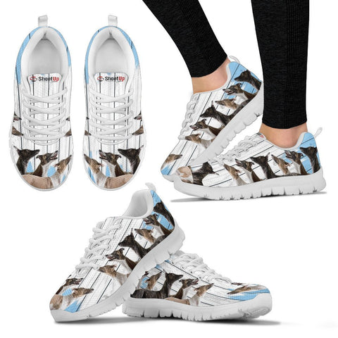 Whippet Dog Blue White Print Sneakers For Women