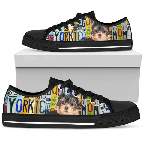 Yorkie Mom Print Black Low Top Canvas Shoes for Women