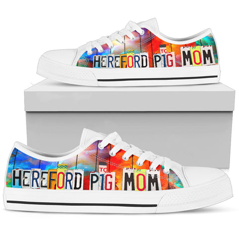 Hereford Pig Mom Print Low Top Canvas Shoes for Women