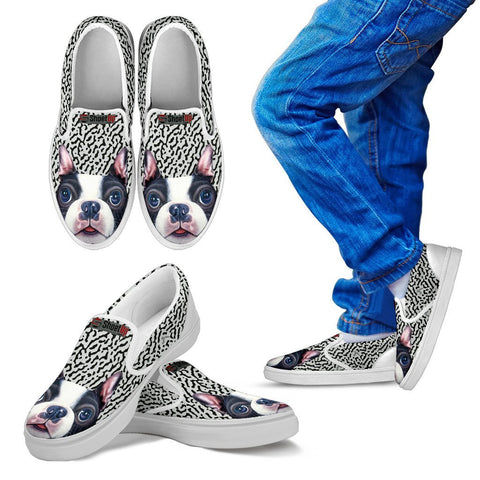 Cute Boston Terrier Print Slip Ons For Kids