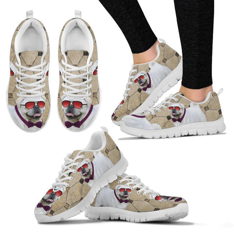 Pug Dog With Red Glasses Print Running Shoes For Women