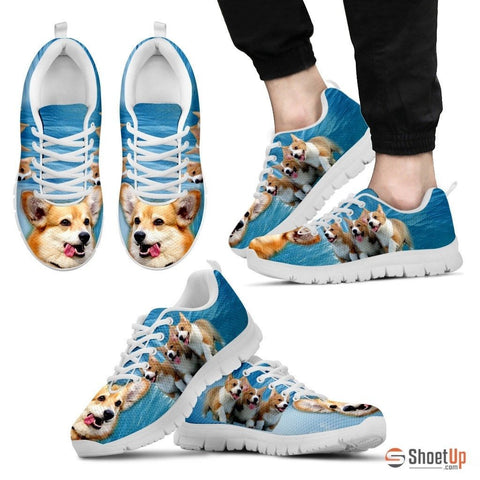 Pembroke Welsh Corgi Print Running Shoes For Men(White)