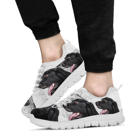 Flat Coated Retriever On White Print Running Shoes