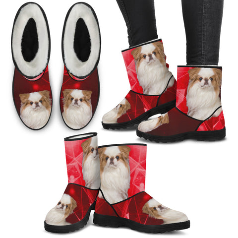 Japanese Chin Print Faux Fur Boots For Women