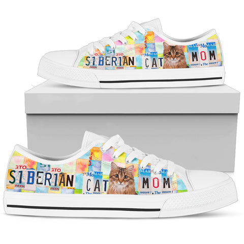 Siberian Cat Mom Print Low Top Canvas Shoes for Women