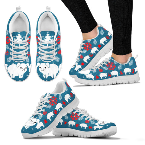 Large White pig Print Christmas Running Shoes For Women