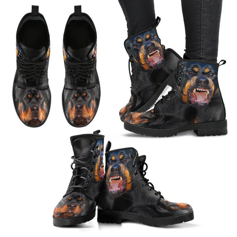 Rottweiler On Black Print Boots For Women Express Shipping