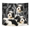 Lovely Polish Lowland Sheepdog On Black Print Tapestry