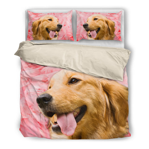 Valentine's Day Special Golden Retriever On Red Print Bedding Set