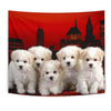 Bichon Frise Puppies On Red Print Tapestry