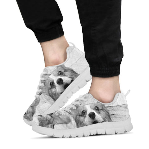 Amazing Pembroke Welsh Corgi On Black and White Print Running Shoes