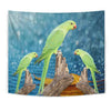 Rose Ringed Parakeet On Raining Print Tapestry