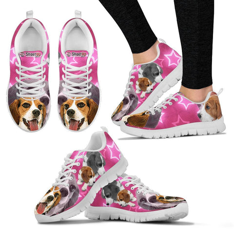 Beagle Dog On Pink Print Running Shoes For Women