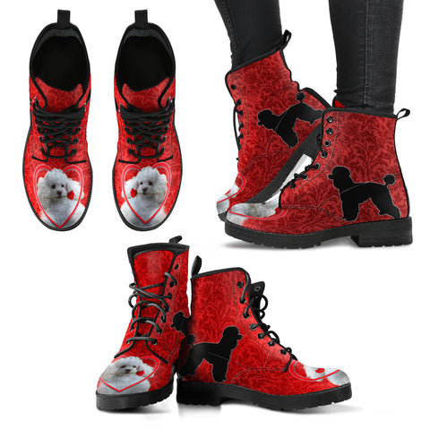Valentine's Day Special Poodle On Red Print Boots For Women
