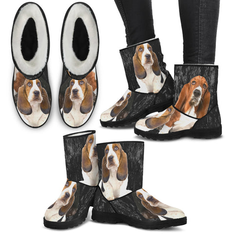 Basset Hound Print Faux Fur Boots For Women