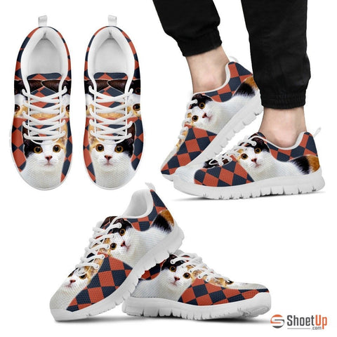 Japanese Bobtail Cat Print (White/Black) Running Shoes For Men