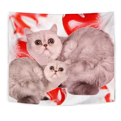 Exotic Shorthair Cat On Red Print Tapestry