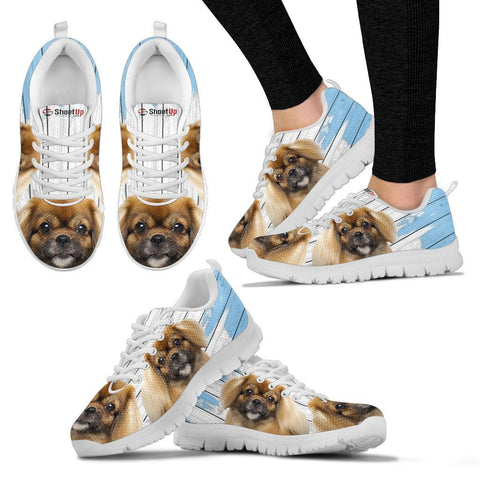 Tibetan Spaniel Blue White Print Sneakers For Women