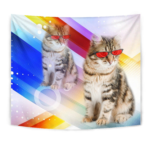 Cute Siberian Cat With Red Glasses Print Tapestry