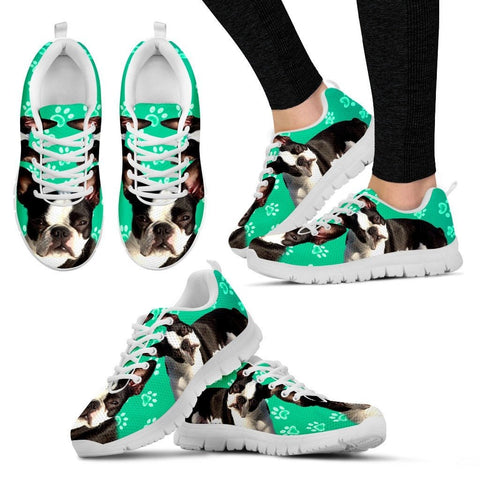 Boston Terrier Paws Print (Black/White) Running Shoes For Women