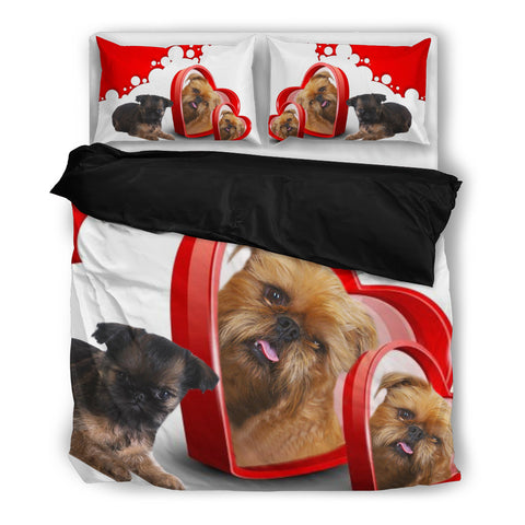 Brussels Griffon (Griffon Bruxellois) With Two Hearts Print Bedding Set