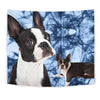 Boston Terrier On Blue Print Tapestry