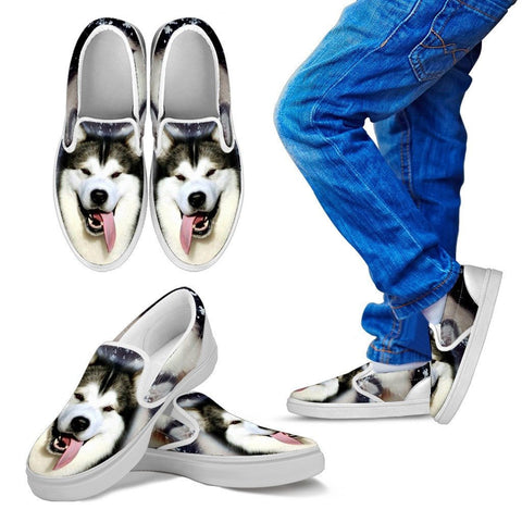 Alaskan Malamute Dog Print Slip Ons For Kids Express Shipping