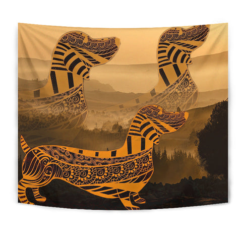 Dachshund Yellow Print Tapestry