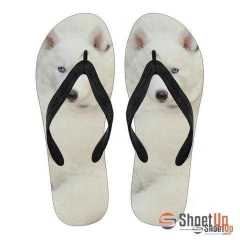 White Husky Puppy Flip Flops For Women