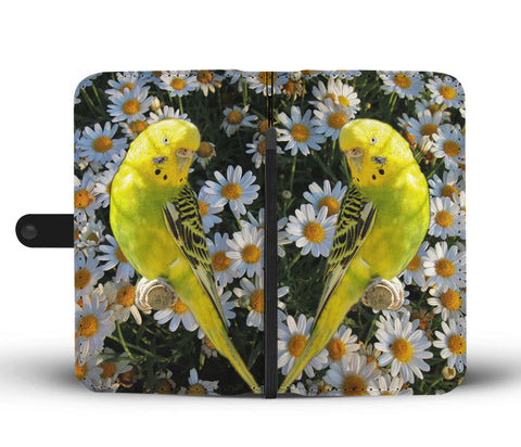 Yellow and Black Parakeet Print Wallet Case